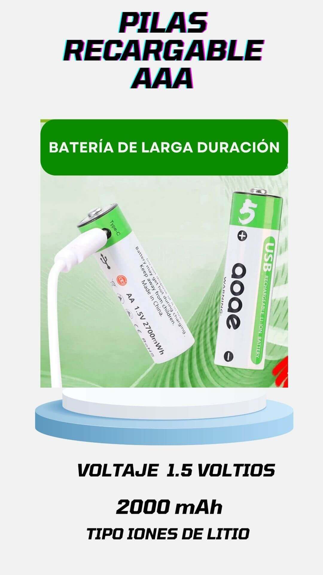 🧨PILAS RECARGABLE DE LITIO USB AA + AAA !!🎯👌😌
