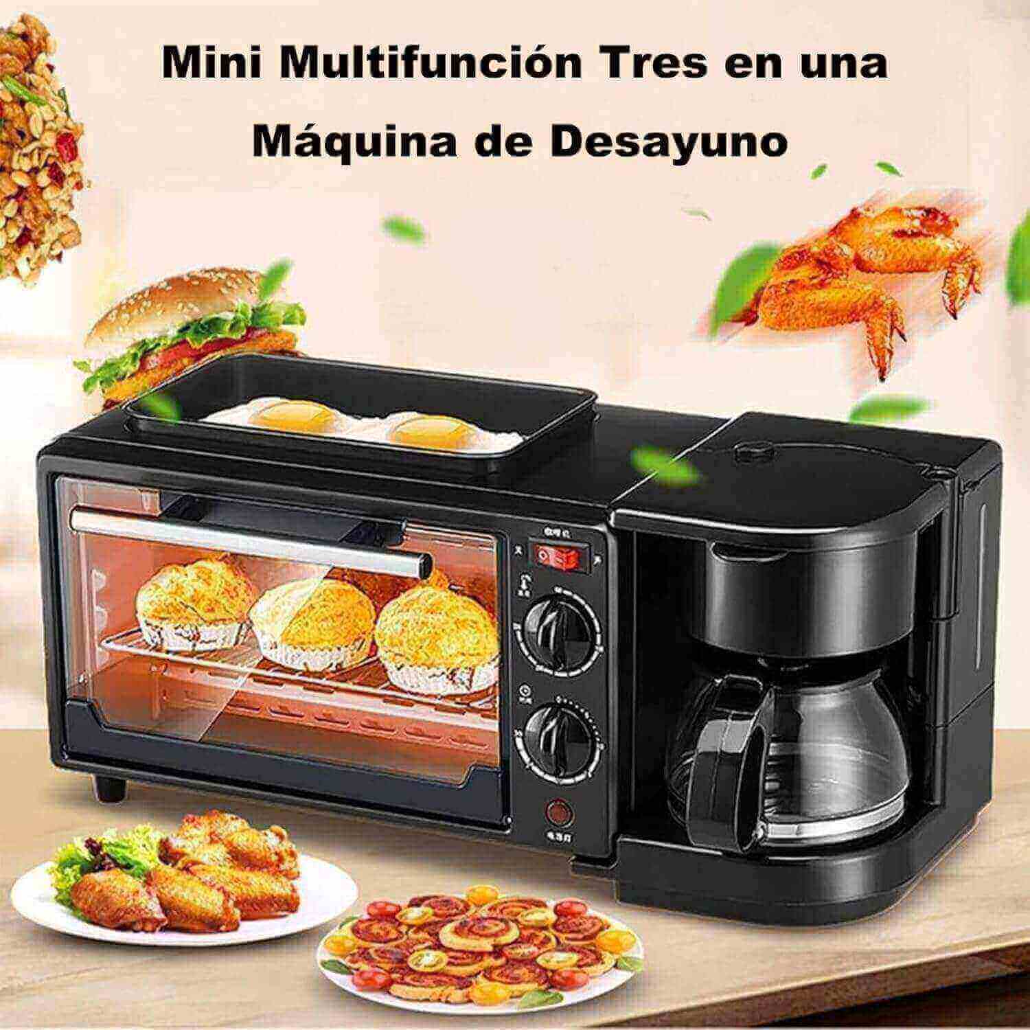 DESAYUNO EXPRESS 3 en 1: Horno + Parrilla + Cafetera – ¡Despierta con Todo Listo!